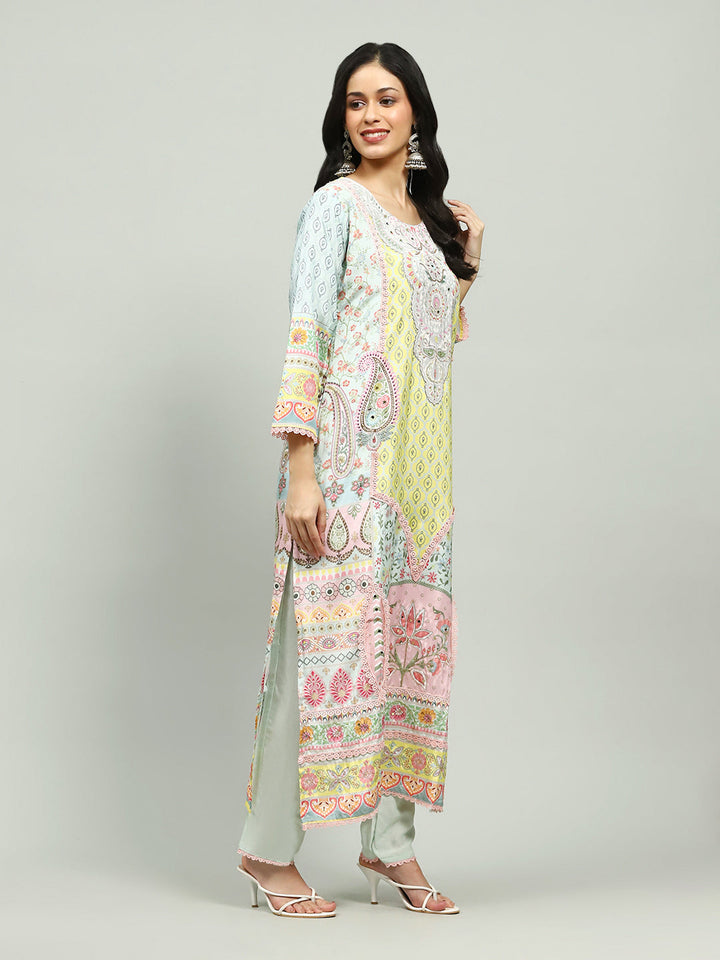 Printed Cotton Blend Kurta With Pants &amp; Dupatta