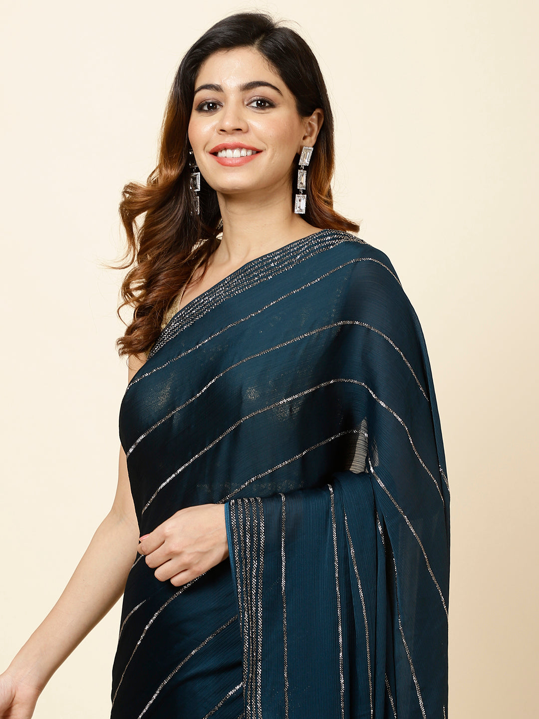 Stone Embroidered Chiffon Saree