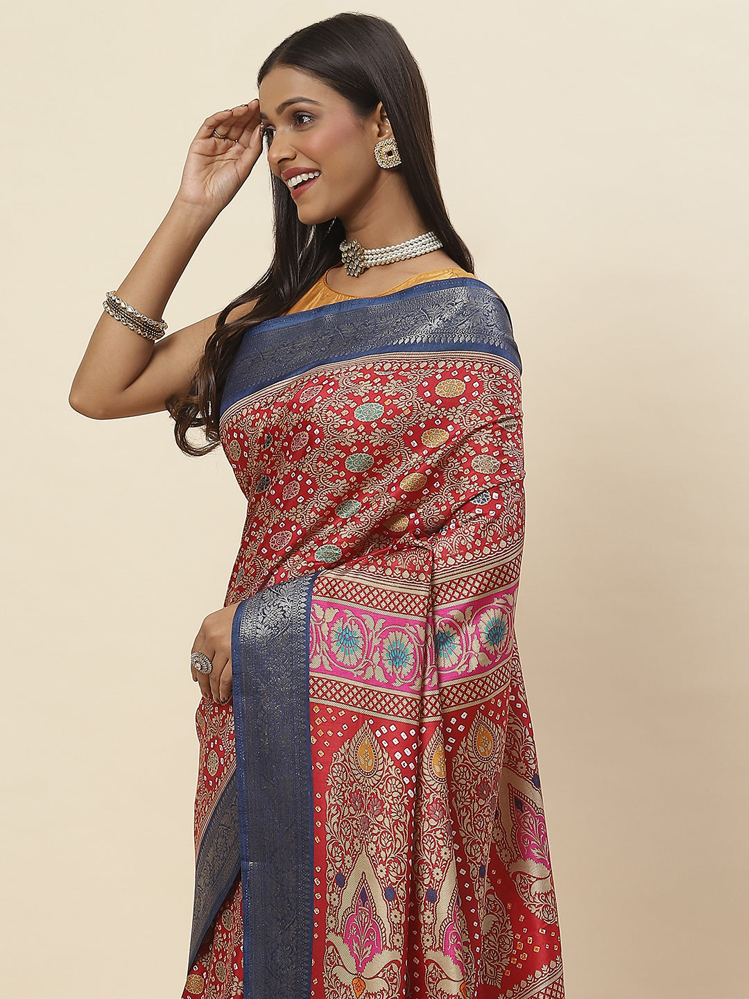 Zari Border Printed Handloom Saree