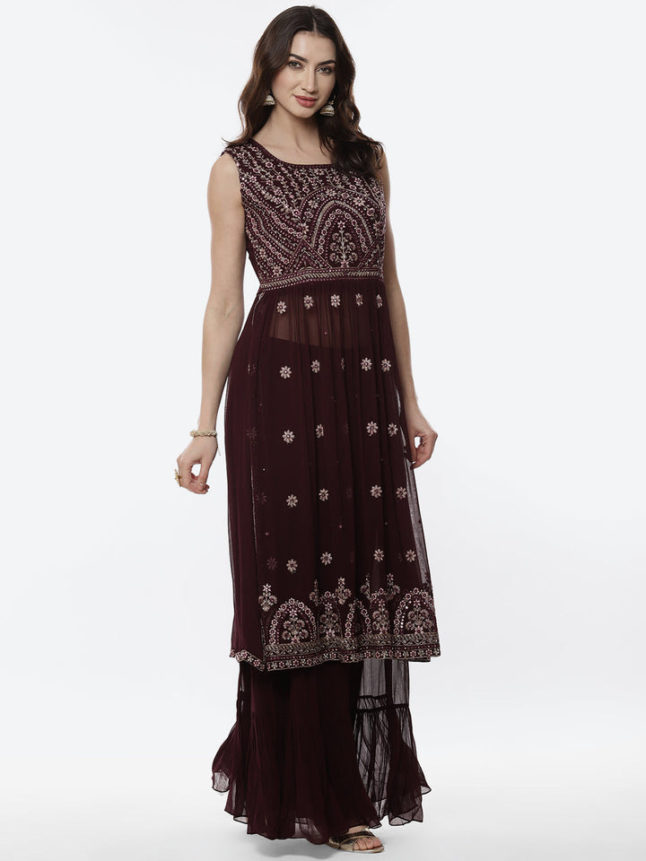 Resham Mirror Booti Georgette Stitched Salwar Kameez With Net Dupatta