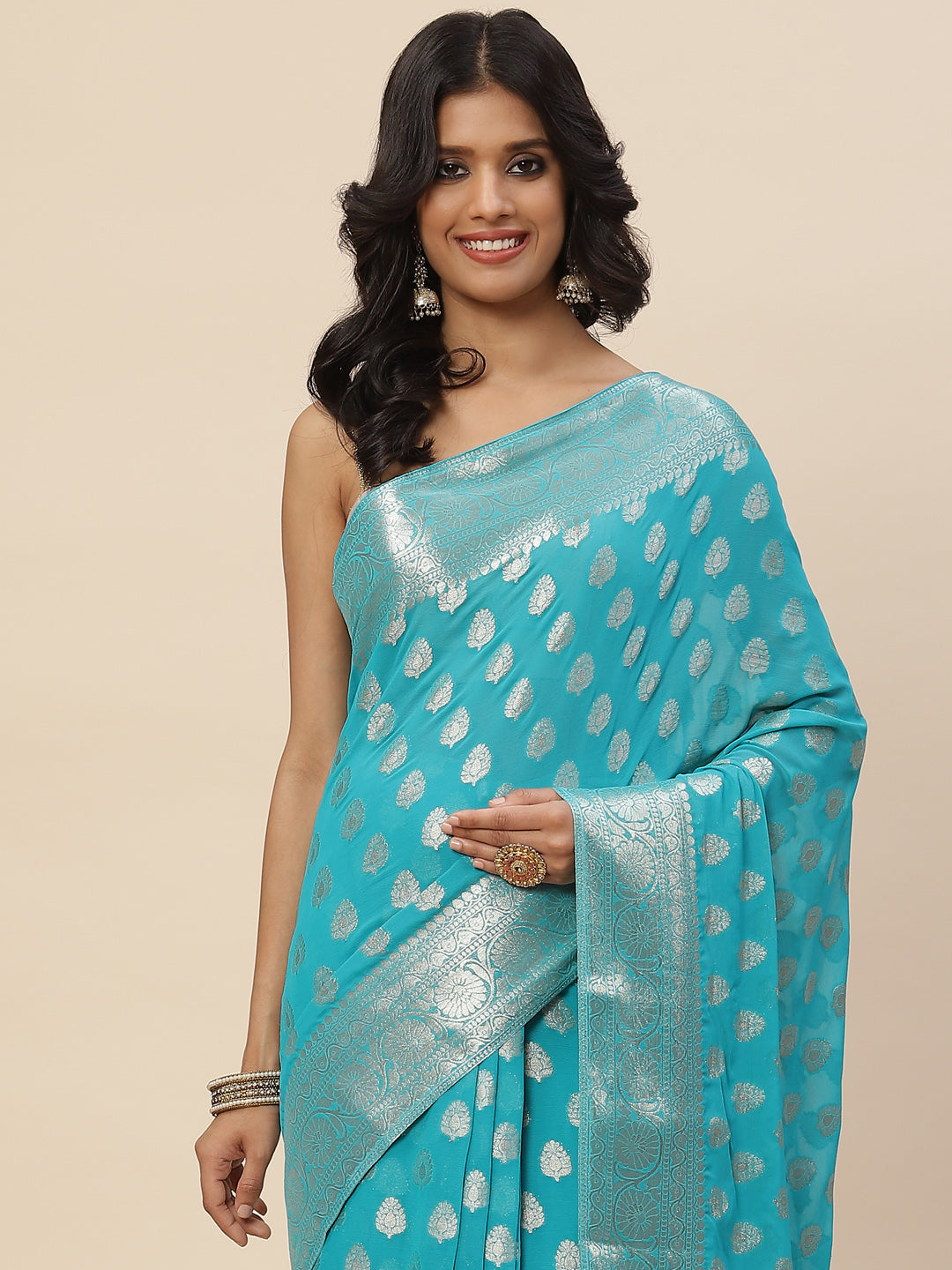 Zari Booti Chiffon Plain Saree