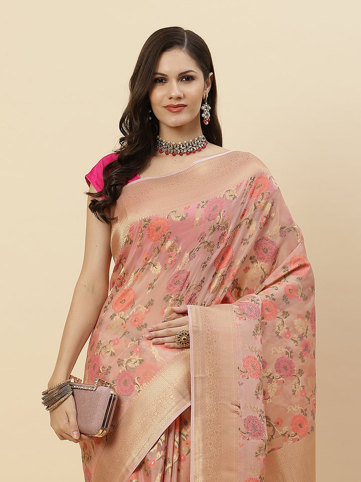Zari Jaal Organza Woven Saree