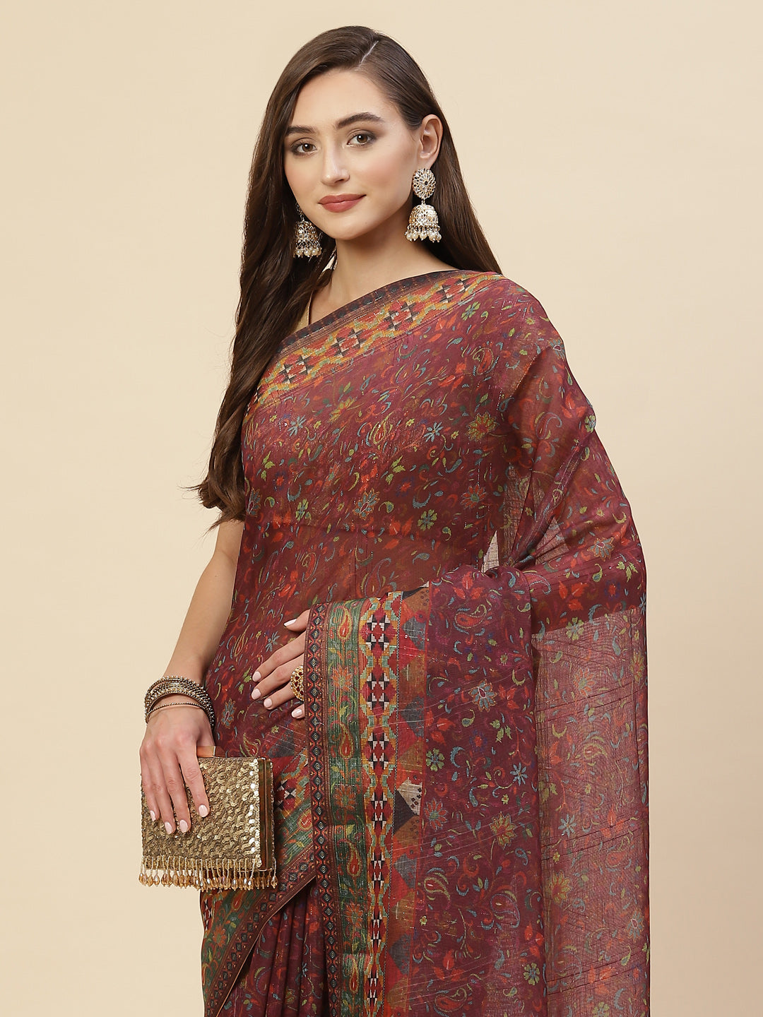 Digital Printed Sequin Cotton Saree
