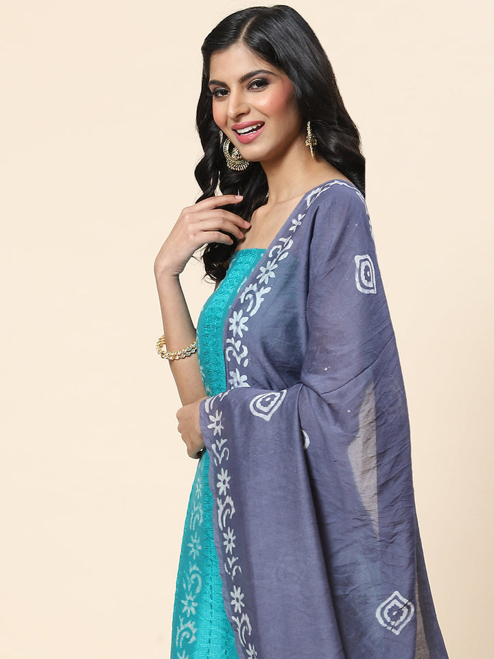 Batik Printed Chanderi Unstitched Suit Piece With Dupatta