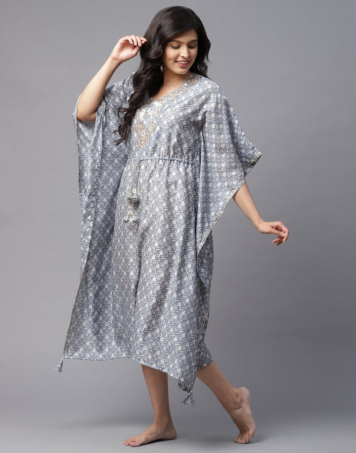 Printed Kaftan with Gota Patti Neck