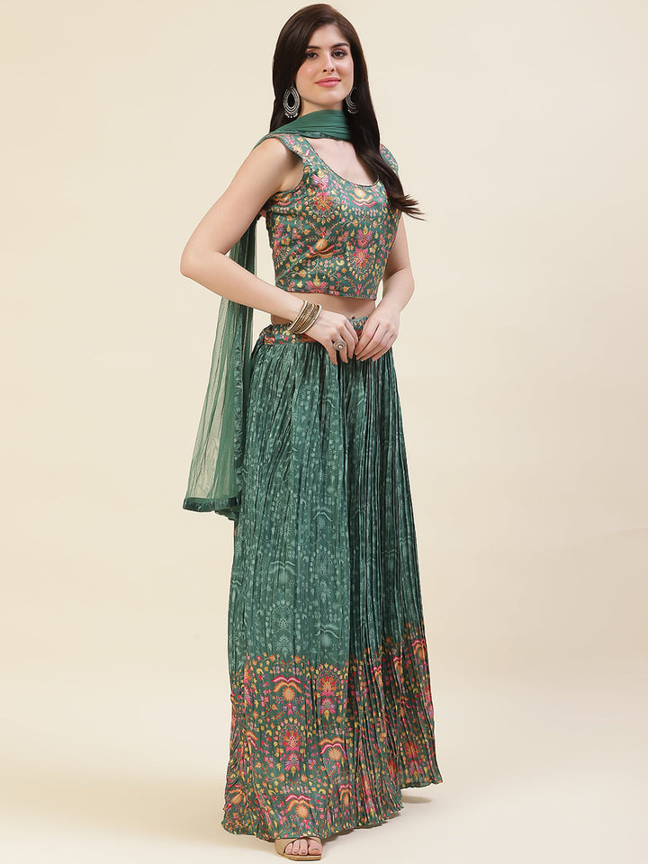 Floral Printed Crepe Choli With Lehenga &amp; Dupatta