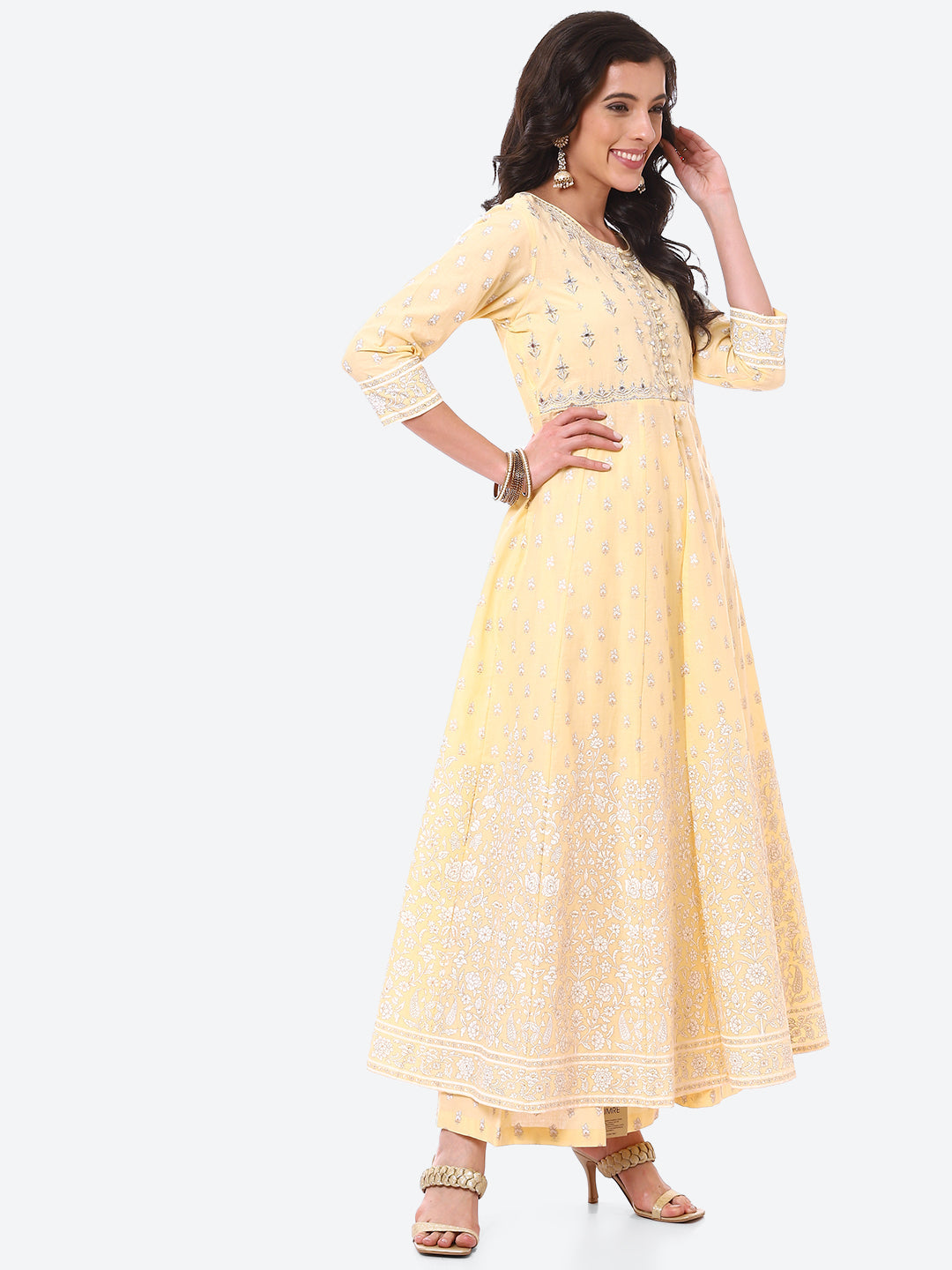 Resham Work Floral Cotton Anarkali With Palazzo