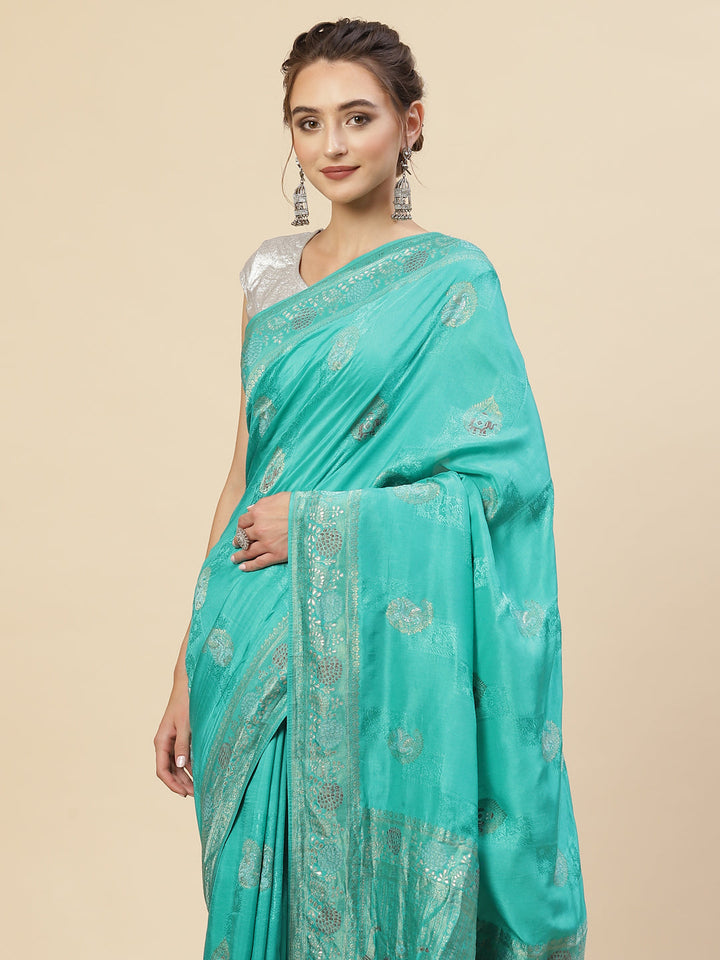 Zari Border Booti Banarasi Woven Saree