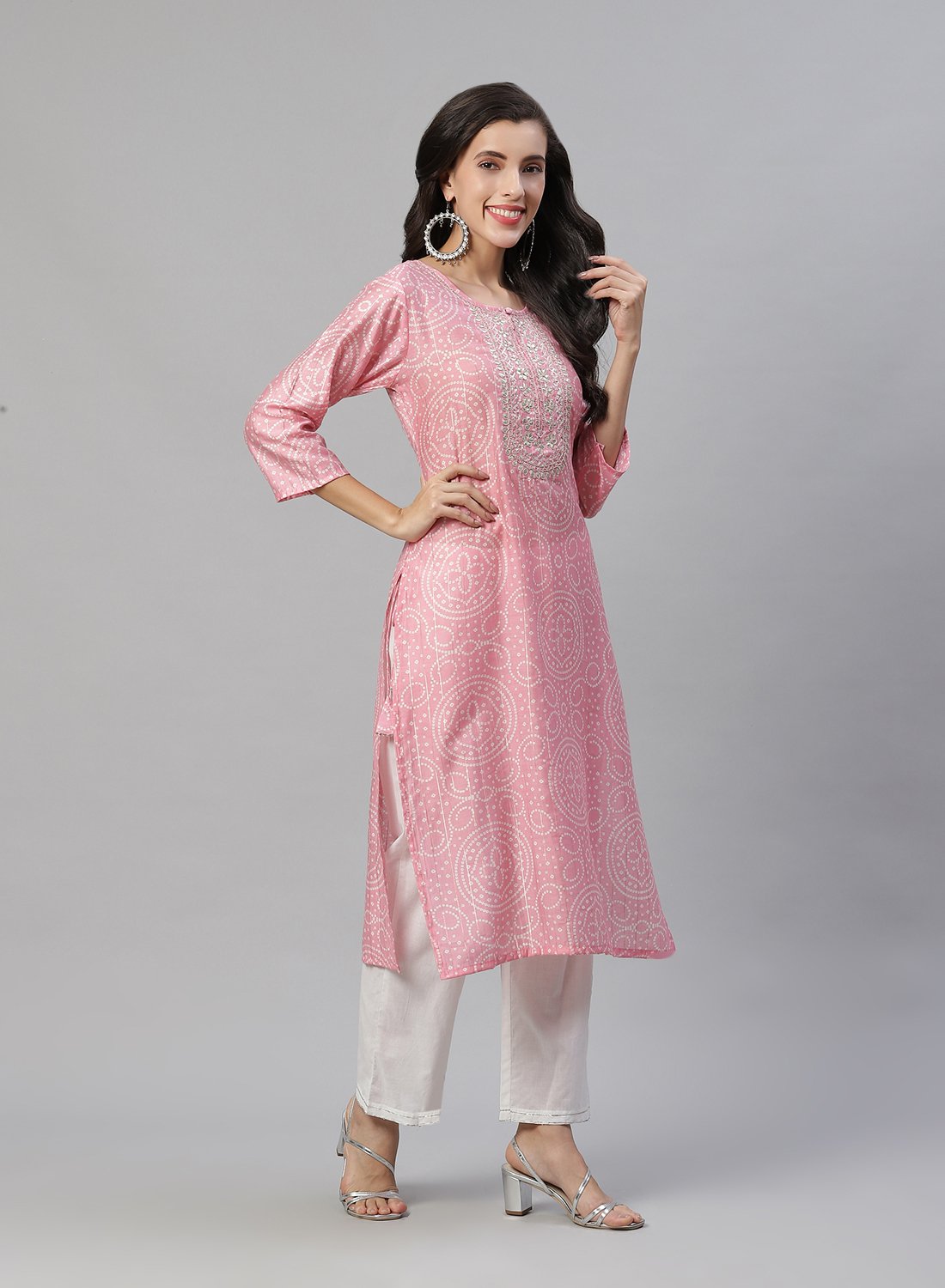Printed Cotton Kurti Pant With Embroidered Yoke Detail