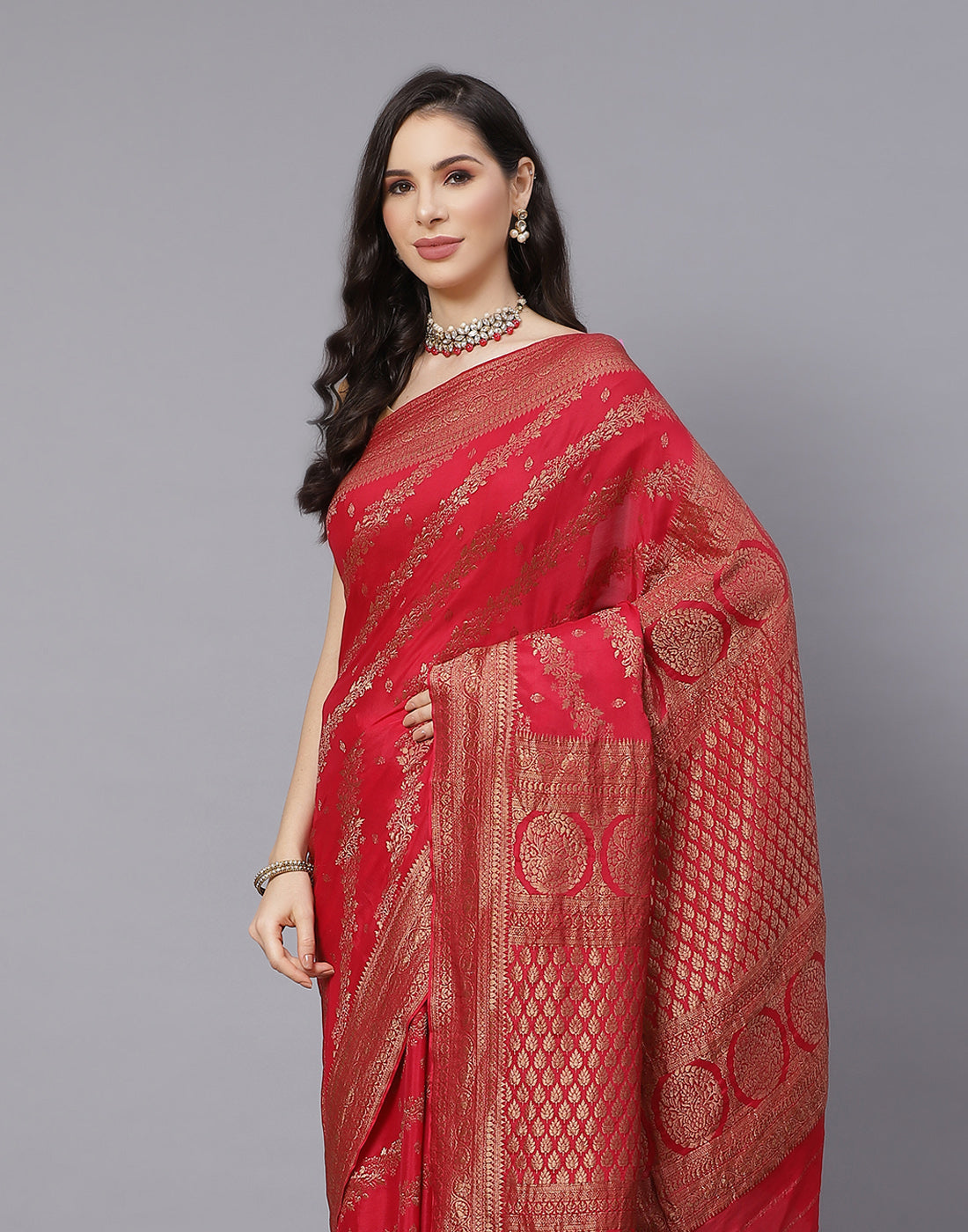 Beautiful Antique Zari Jaal Crepe Saree