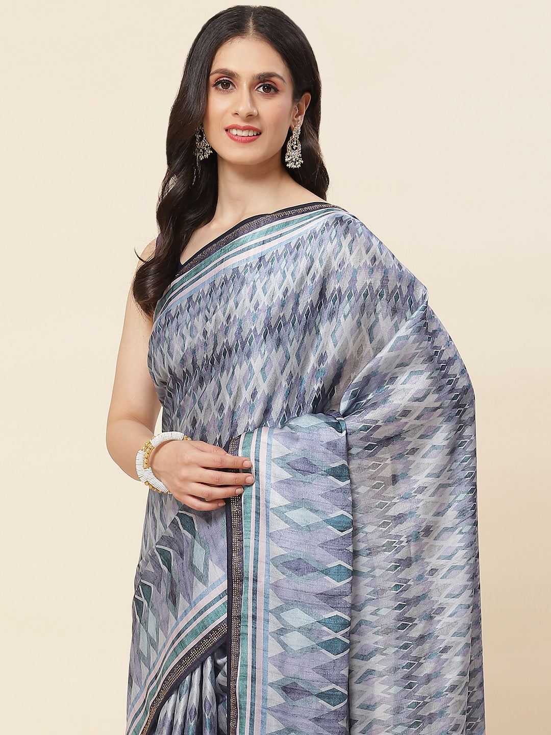 Abstract Digital Printed Satin Saree