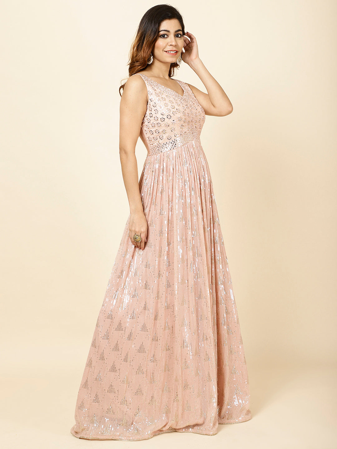 Sequence Embroidered Georgette Anarkali Kurta With Churidar &amp; Dupatta