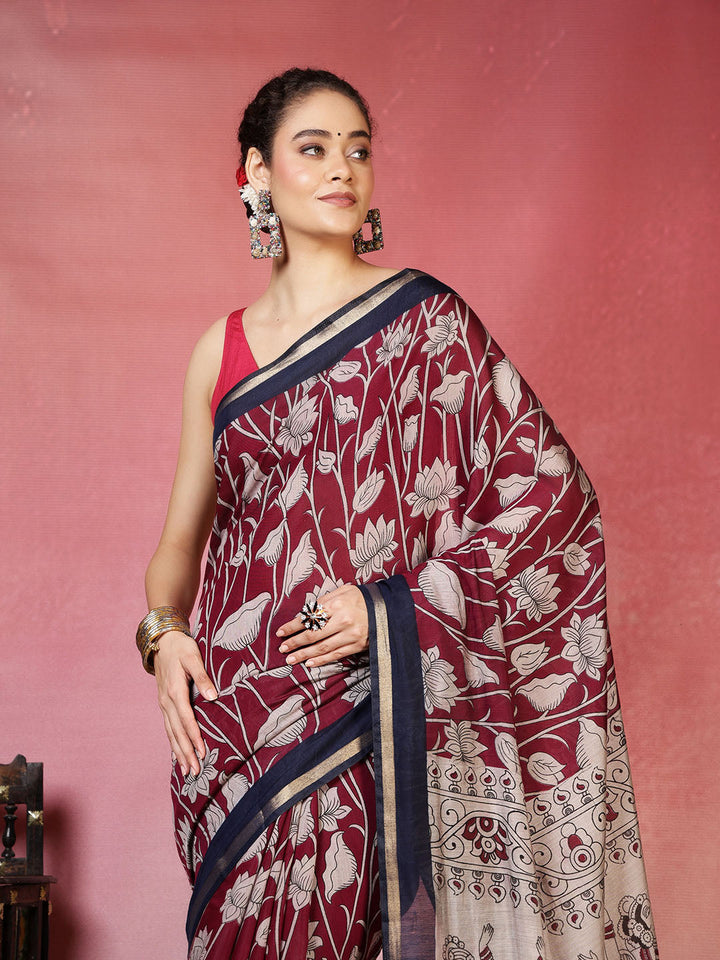 Floral Printed Art Silk Saree