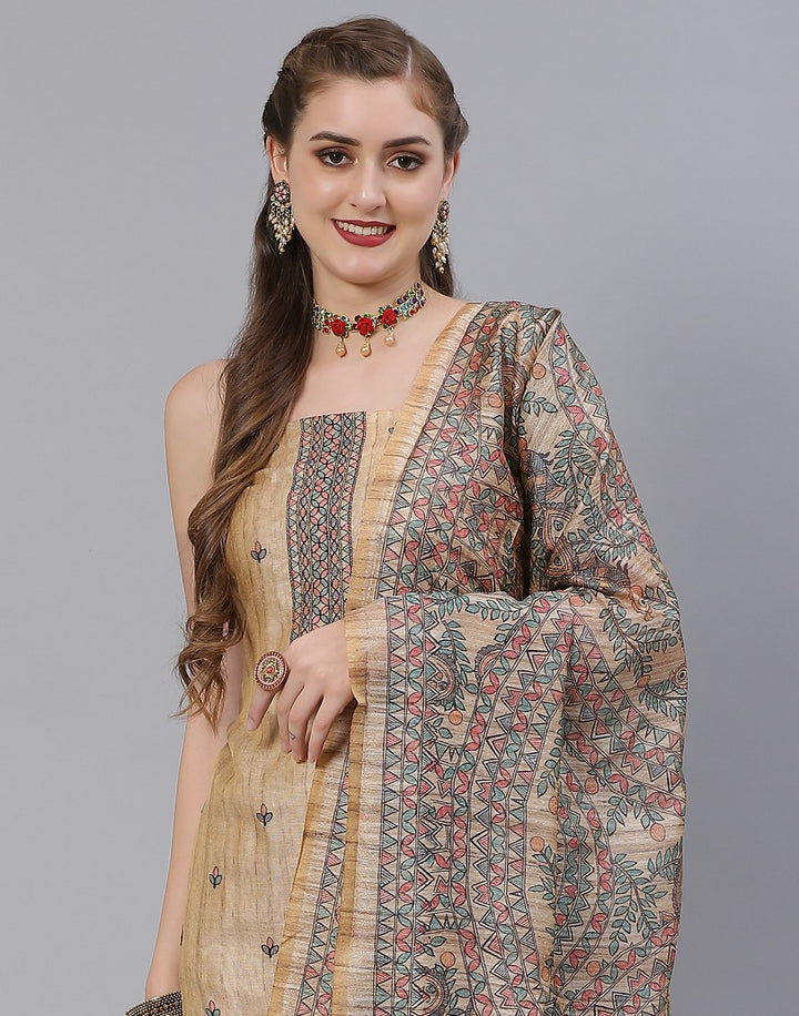 Chanderi embroidered Suit Set with Jaal dupatta