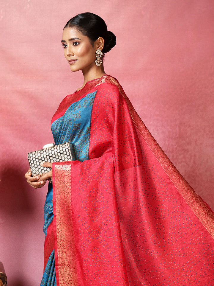 Bandhani Printed Art-Tusser Saree