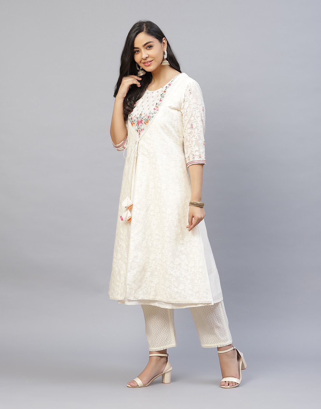 Embroidered Chanderi Kurti Pant Set