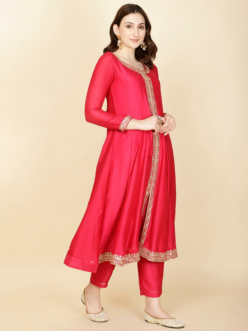 Neck Embroidery Handloom Kurta With Pants & Dupatta