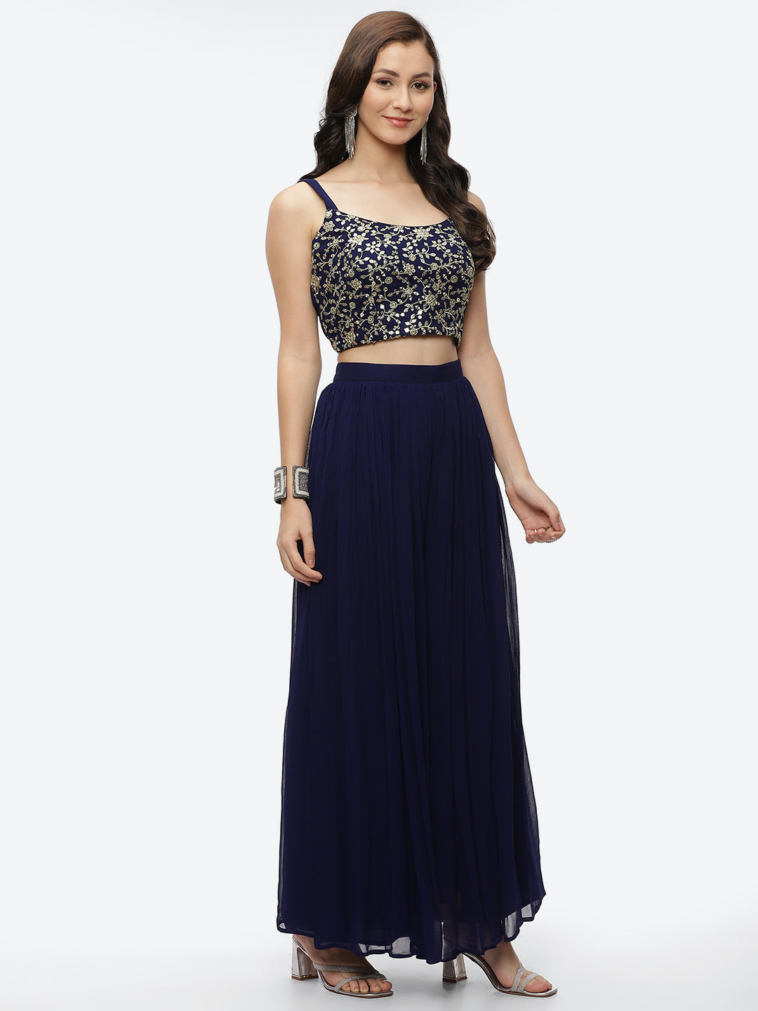 Bandhani Printed Georgette Choli With Jacket &amp; Palazzo
