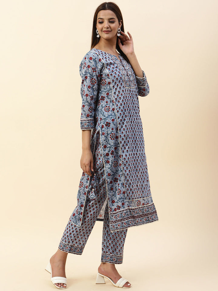 Floral Printed Cotton Kurta With Pants