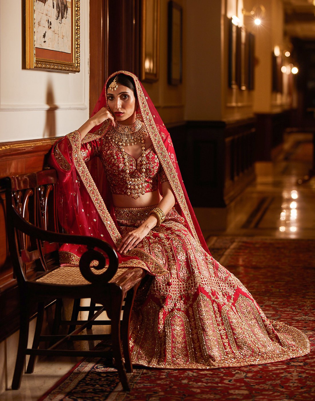 Embroidered Art Handloom Dupion Bridal Lehenga With Choli And Net Dupatta