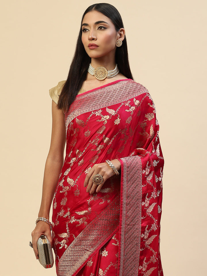 Floral Stone Jaal Satin Woven Saree