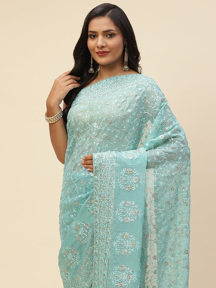 Resham Jaal Embroidered Organza Saree