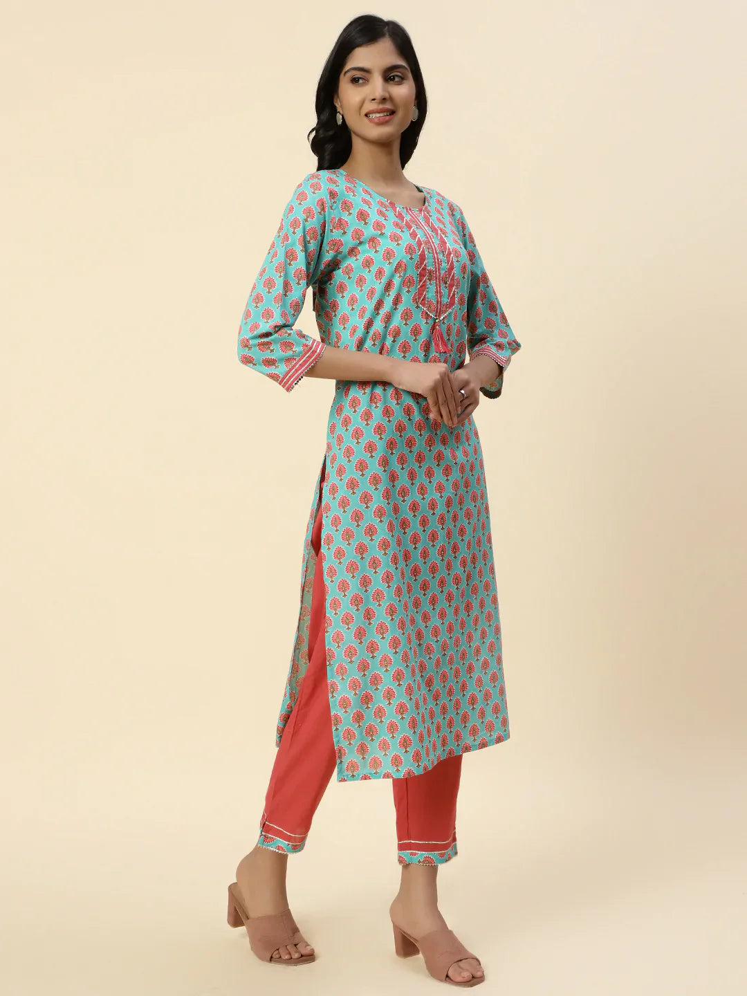 Printed Cotton Kurta With Palazzo