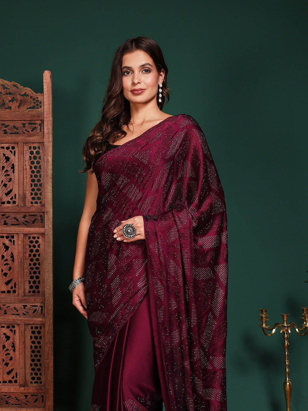 Embroidered Satin Saree