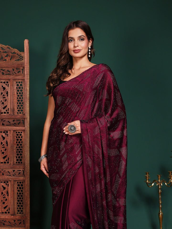 Embroidered Satin Saree