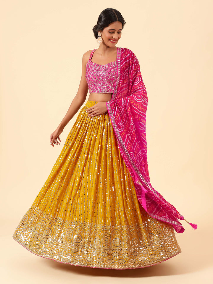 Sequin Embroidered Georgette Choli With Lehenga &amp; Dupatta
