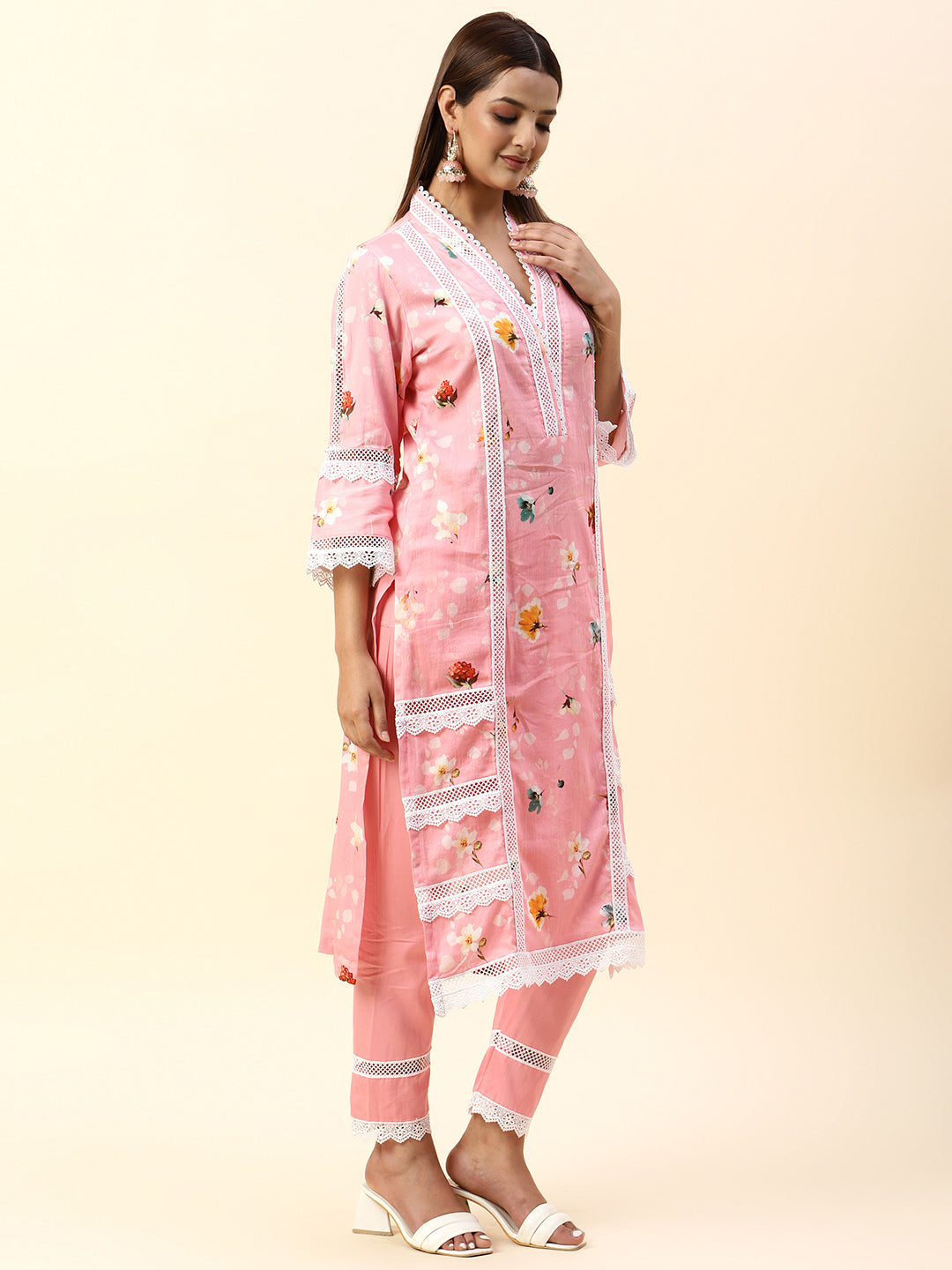 Floral Printed Cotton Kurta With Pants