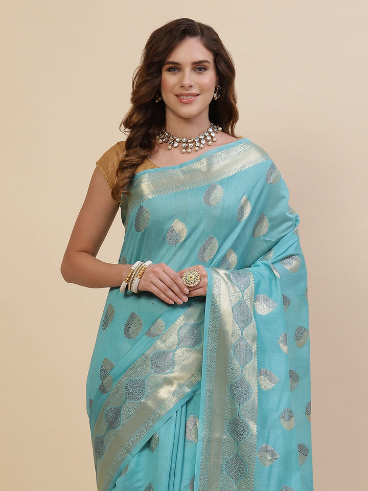 Zari Border Booti Cotton Woven Saree