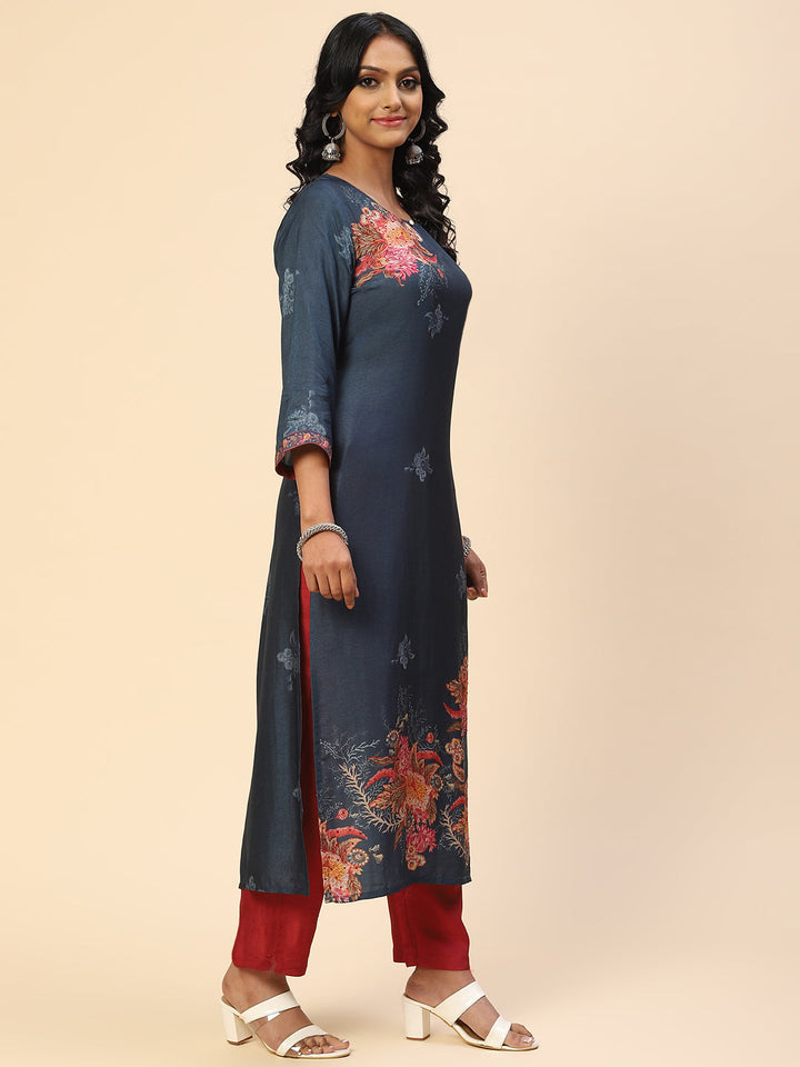 Floral Printed Cotton Kurta With Pants