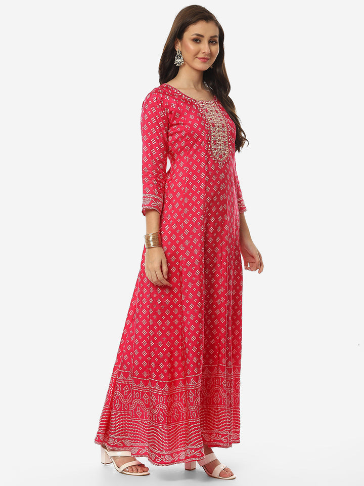Mirror Neck Printed Handloom Flared Kurta