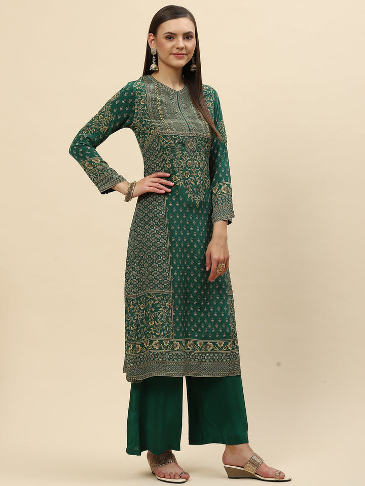 Floral Digital Printed Crepe Kurta With Palazzo &amp; Dupatta
