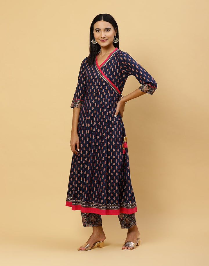 Printed Cotton Angrakha Kurti With Pant