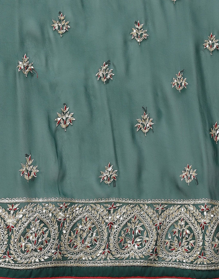 Embroidered Georgette Suit Piece With Banarasi Dupatta