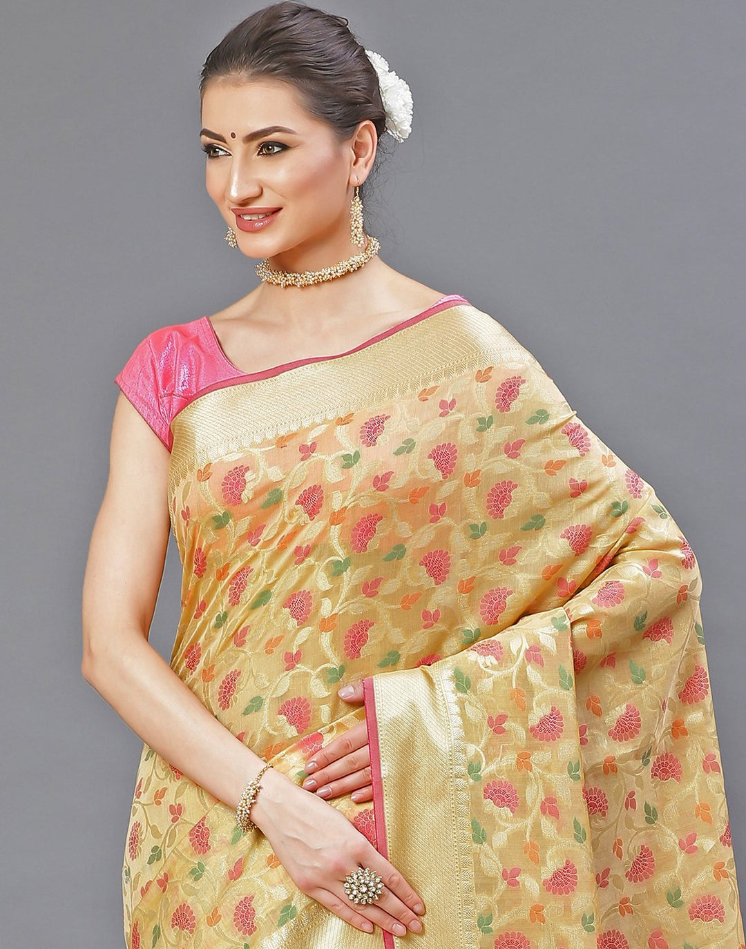 MBZ Meena Bazaar-Orange Cotton Woven Saree