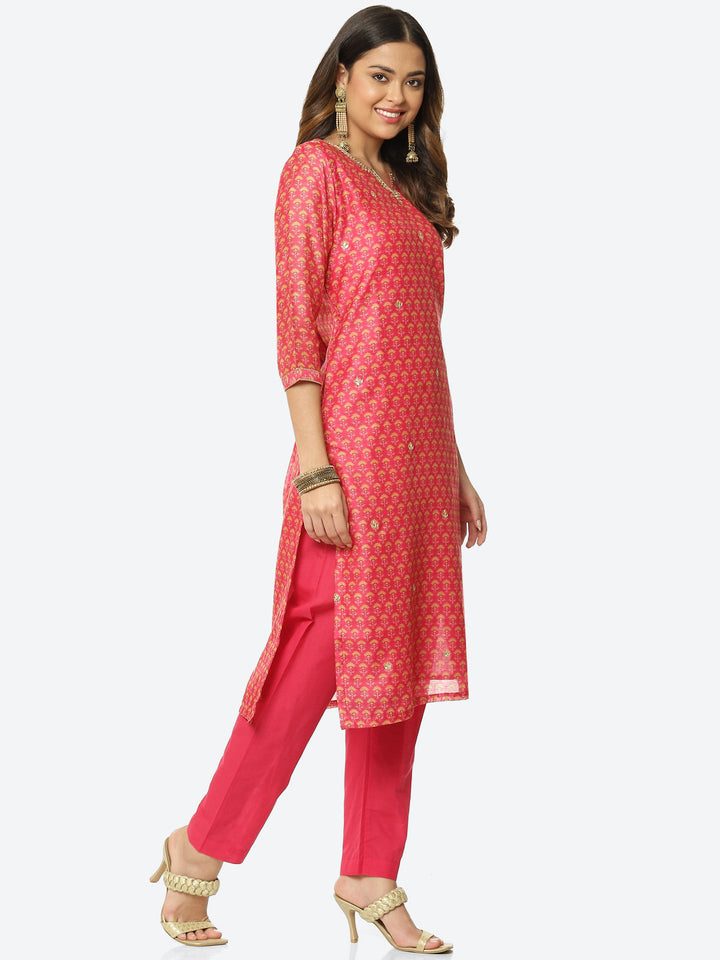 Gota Work Printed Chanderi Kurta With Pant