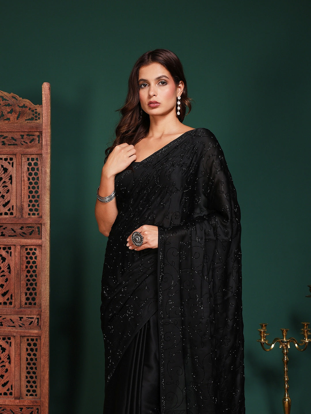 Embroidered Satin Saree