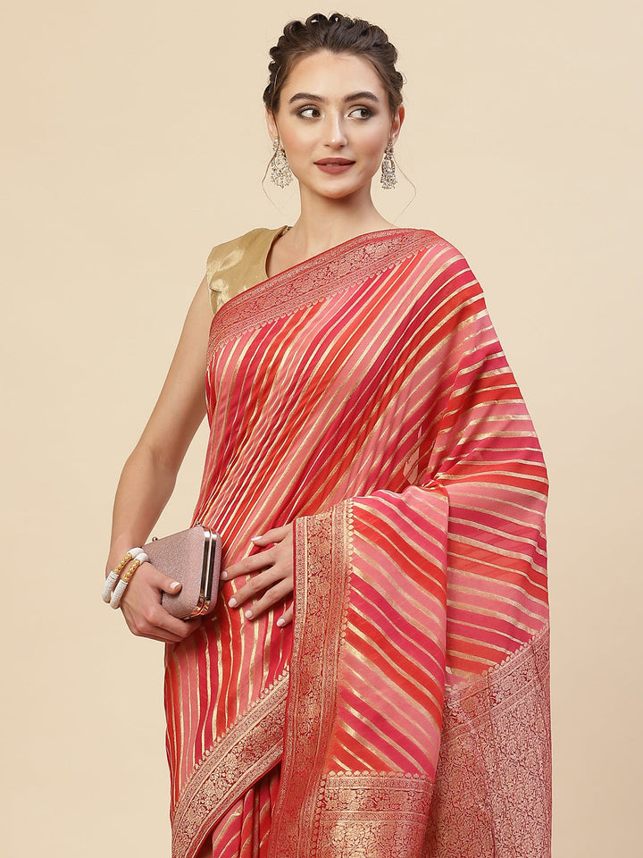 Stripes Zari Jaal Banarasi Plain Saree