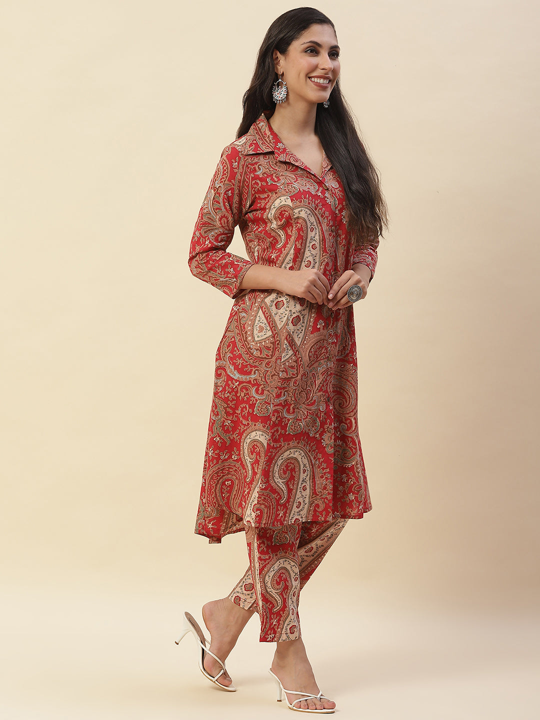 Paisley Printed Cotton Kurta With Pants