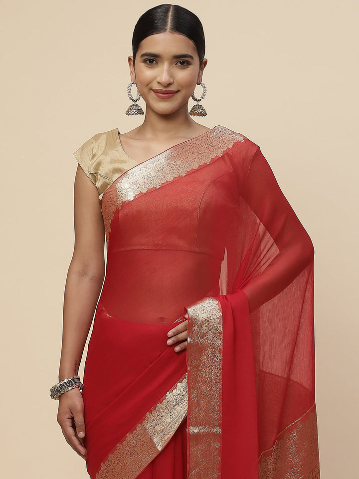 Zari Border Chiffon Plain Saree