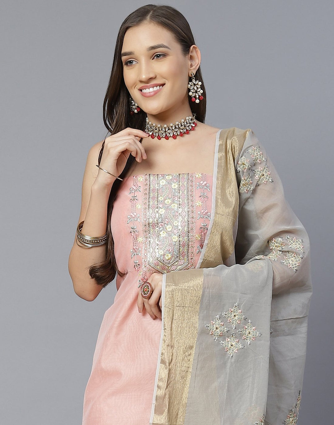Chanderi Embroidered Suit Piece