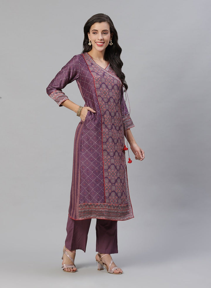 Printed Cotton Angrakha Kurti With Pant