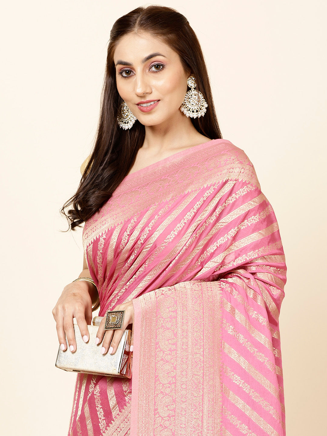 Zari Jaal Plain Georgette Saree