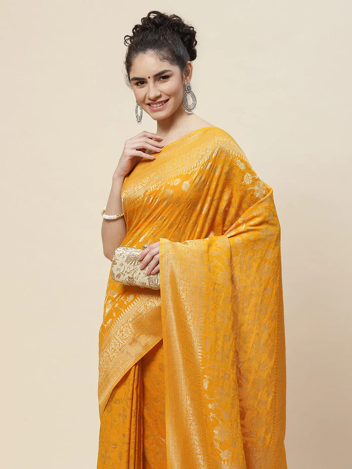 Floral Zari Jaal Tussar Plain Saree