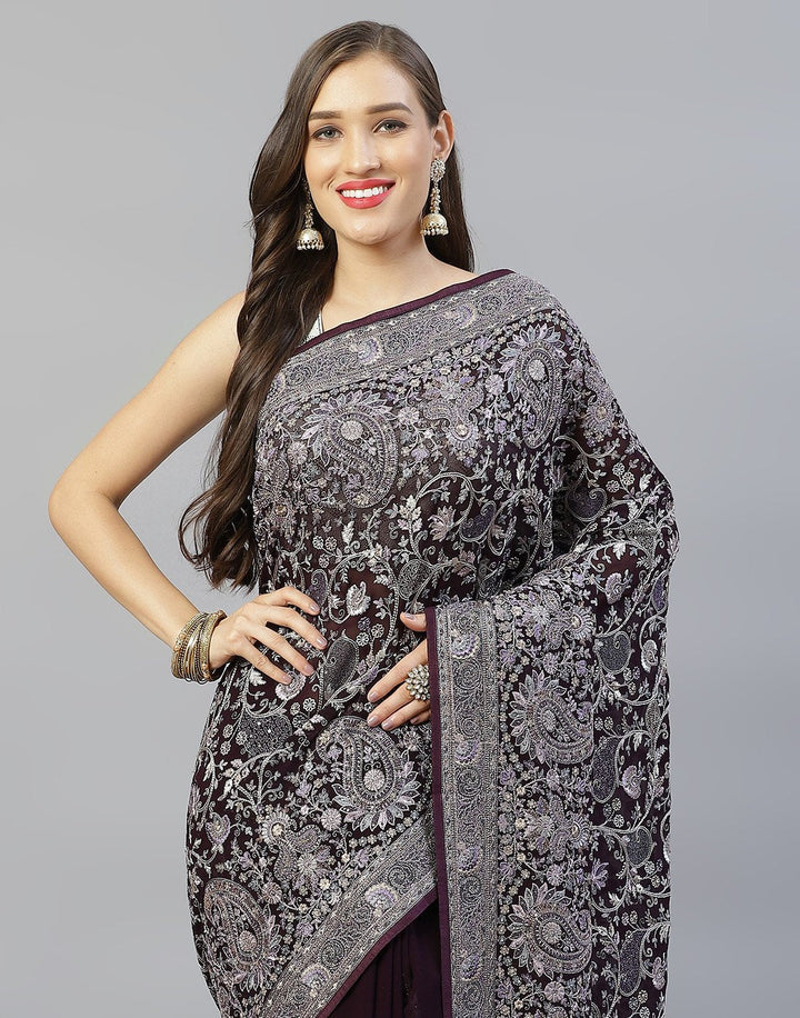 Embroidered Purple Saree