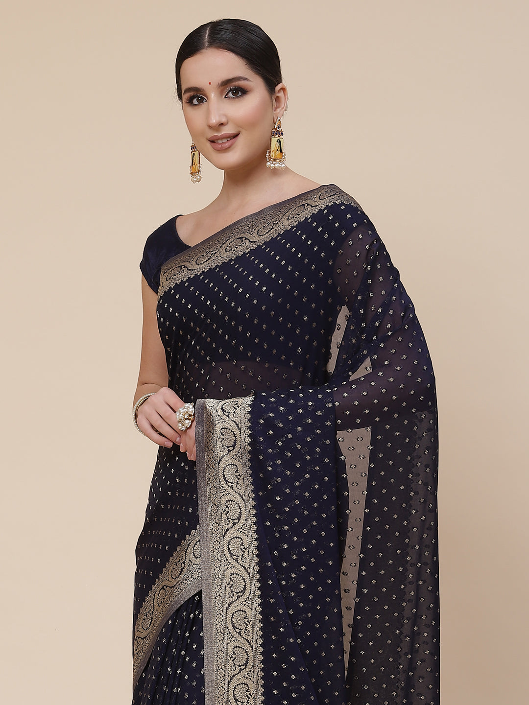 Booti Work Georgette Plain Saree