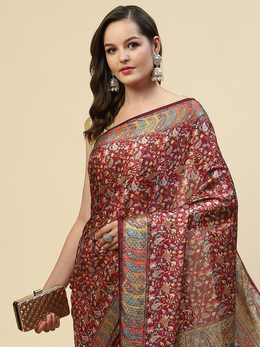 Floral Printed Satin Saree